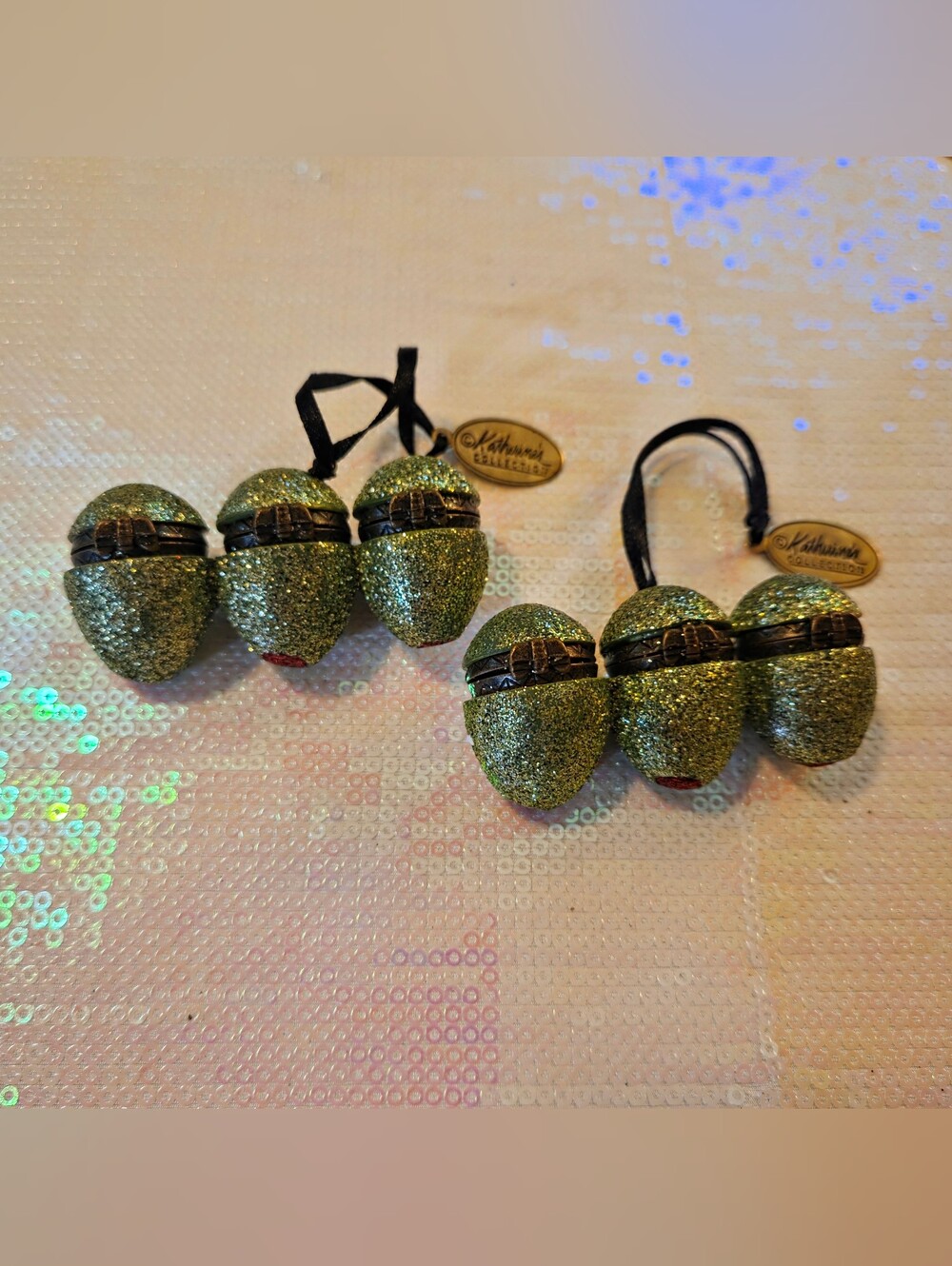 Katherine's Collection Glitter Olive Ornament Pair - Green